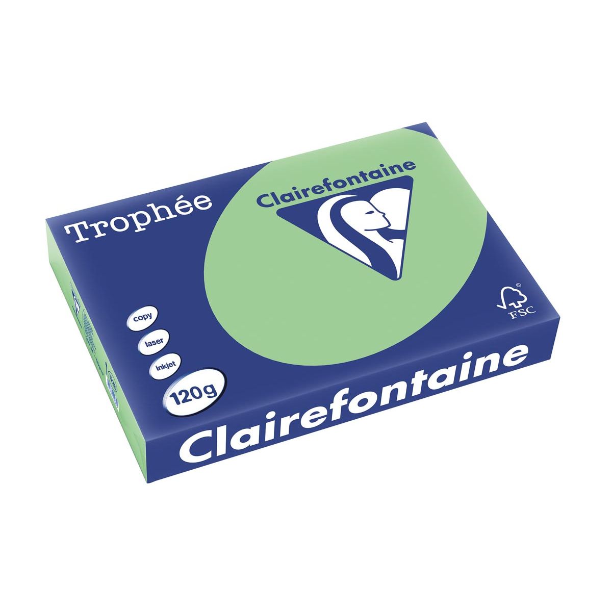 Clairefontaine - Trophée tel, carta colorata, A4, 120 g, 250 fogli, verde naturale