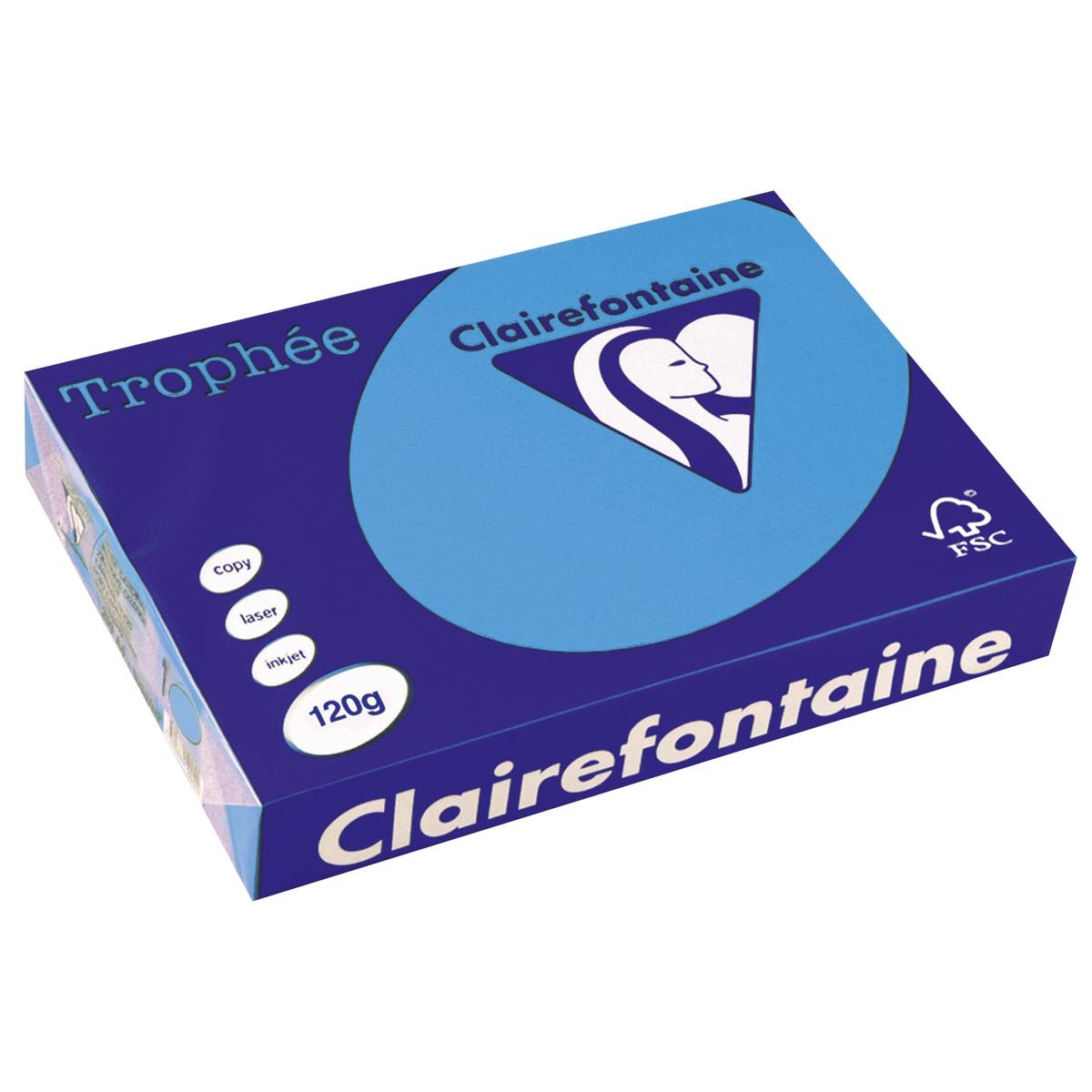 Clairefontaine - Trophée Intens, papel de color, A4, 120 g, 250 hojas, azul real