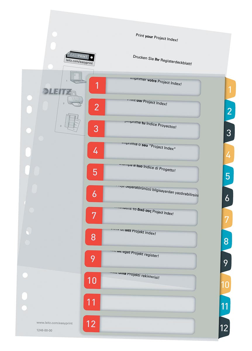 Tabs Leitz-Cosy, Ft A4, Spère 11-Gas, PP, couleurs assorties, Set 1-12