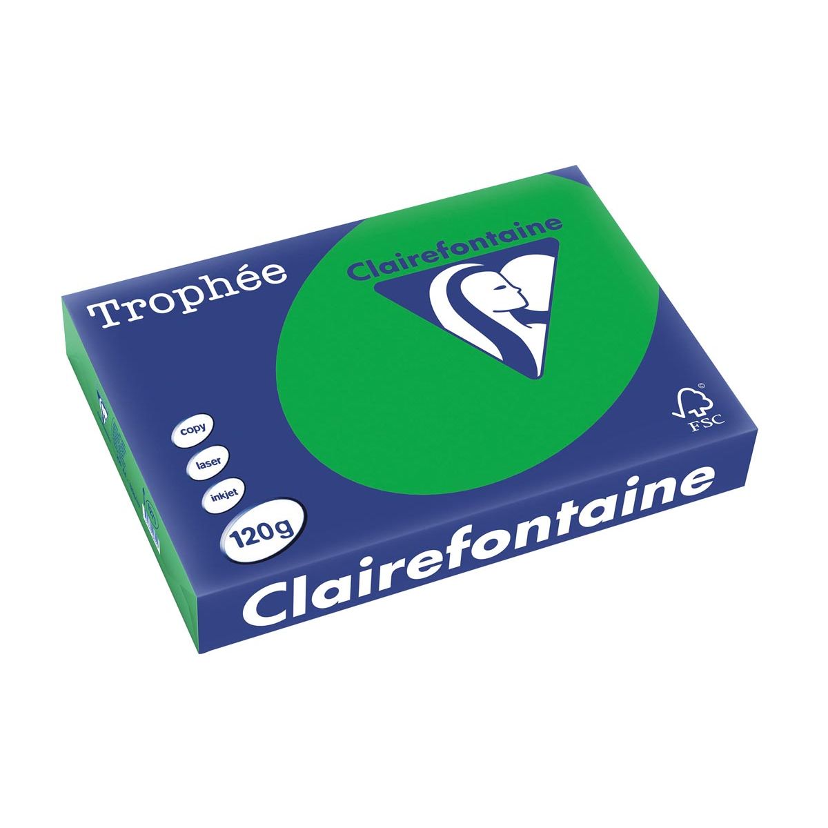 Clairefontaine - Trophée Intens, carta colorata, A4, 120 g, 250 fogli, verde bijart