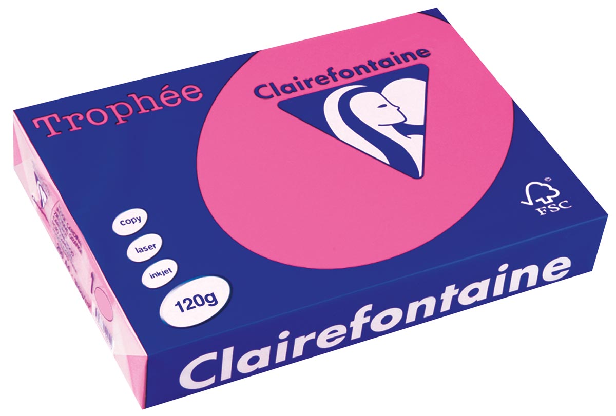 Clairefontaine - Trophée tel, papier coloré, A4, 120 g, 250 feuilles, rose vif