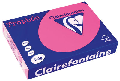 Clairefontaine - Trophée tel, papier coloré, A4, 120 g, 250 feuilles, rose vif