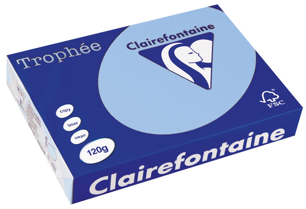 Clairefontaine - Trophée tel, papier coloré, A4, 120 g, 250 feuilles, bleu vif