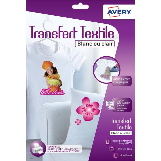 Avery-T-Shirt Transfer Avery C9405-8 A4 8vel | Pack mit 8 Blättern