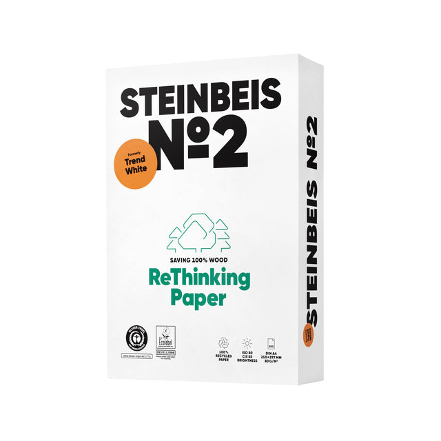 Steinbeis - Copier Paper No2 A4 80gr White | Pak une feuille de 500 | 5 pièces