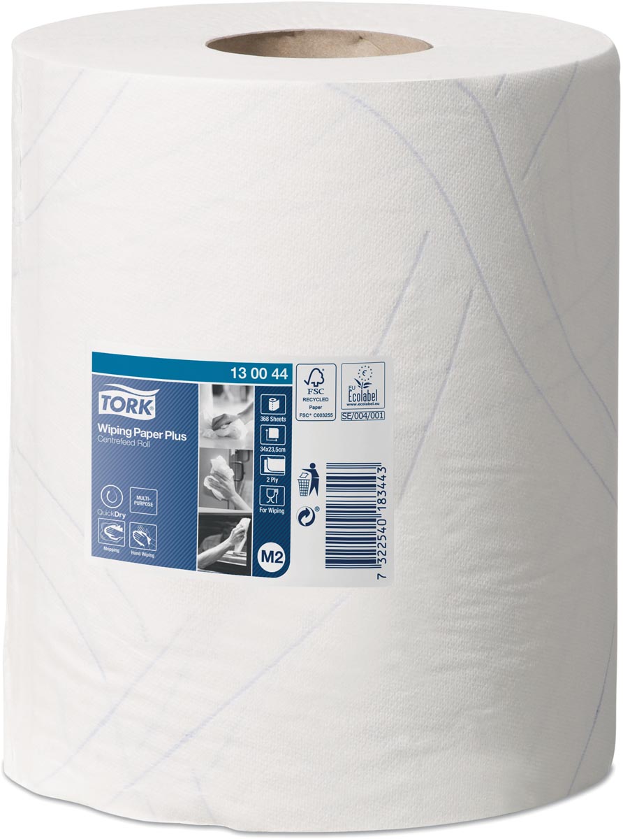 Tork - Wiping Plus poetspapier, centerfeed, 2-laags, systeem M2, pak van 6 stuks