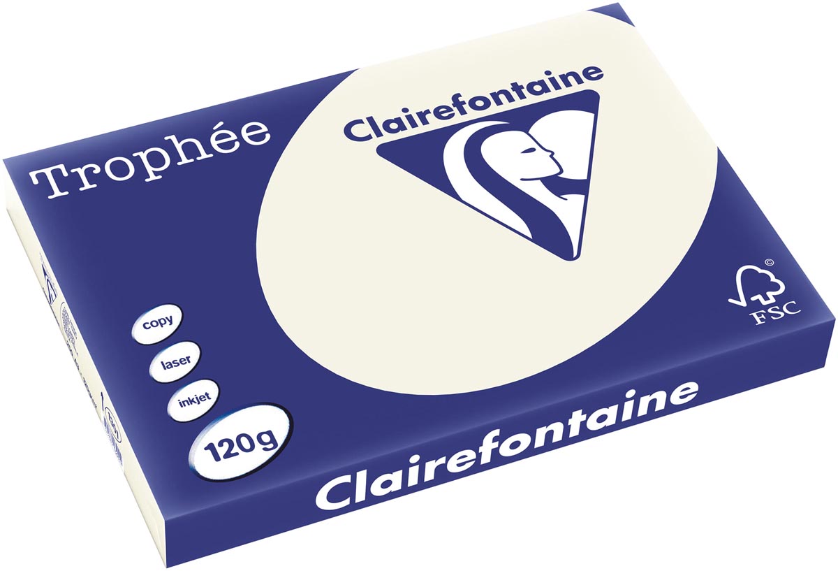 Clairefontaine - Trophée tel, papel de color, A3, 120 g, 250 hojas, gris perla