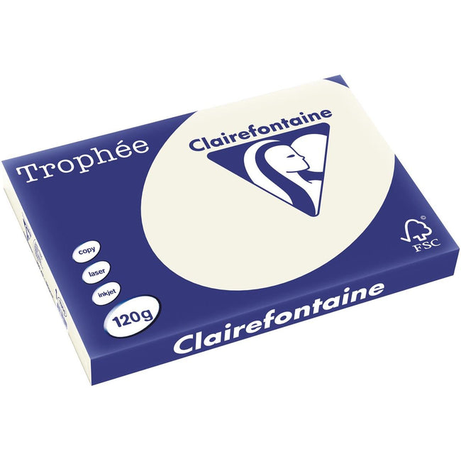 Clairefontaine - Trophée tel, carta colorata, A3, 120 g, 250 fogli, grigio perla