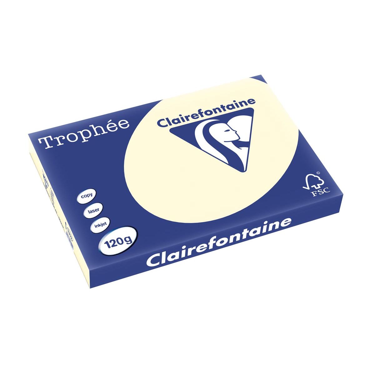 Clairefontaine - Trophée tel, papel de color, A3, 120 g, 250 hojas, crema
