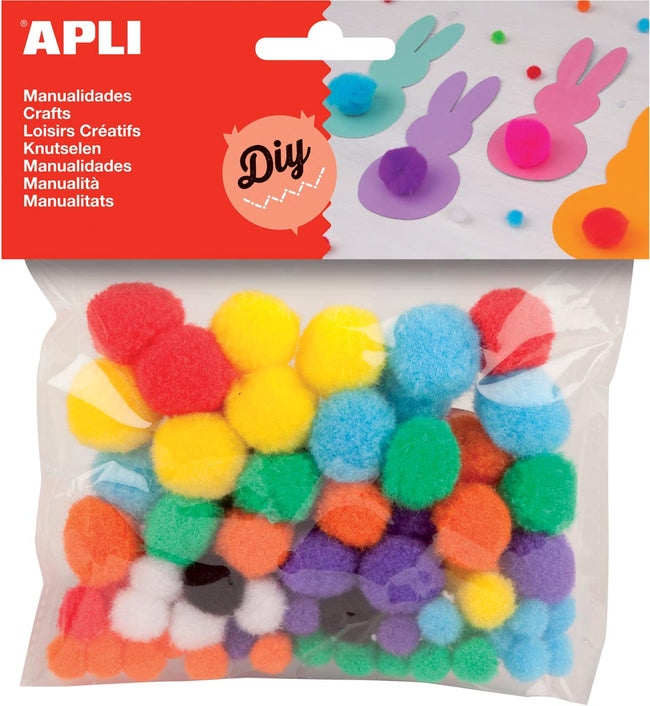 Apli - pompons, sac avec 78 pièces en couleurs assorties