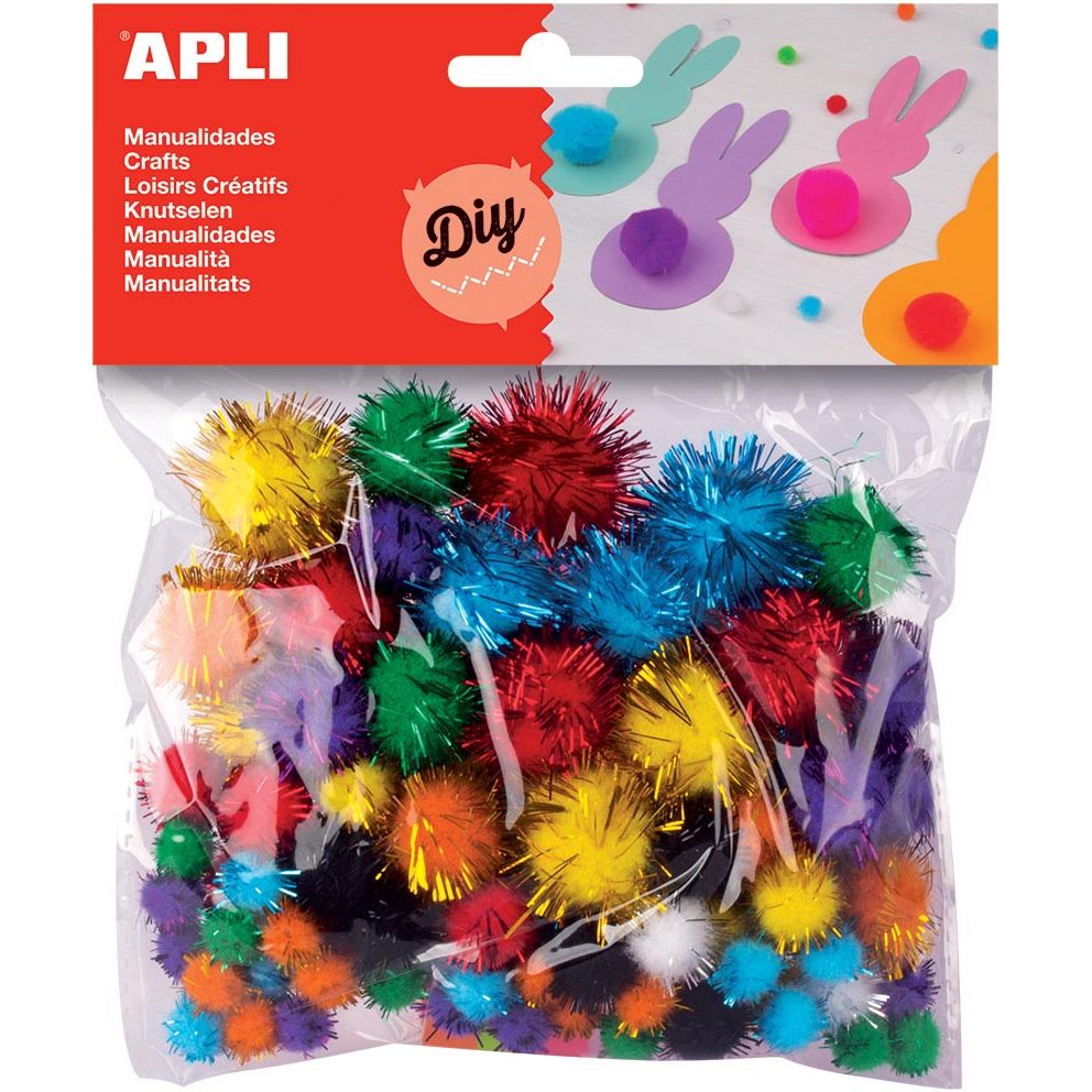 Apli - pompons, sachet de 78 pièces couleurs pailletées assorties
