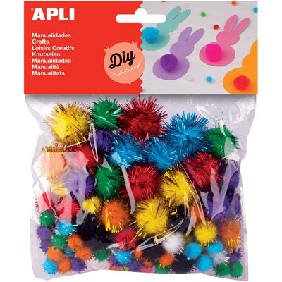 Apli - Pompons, Beutel mit 78 Stück in verschiedenen Glitzerfarben