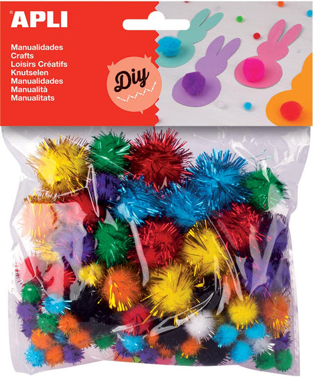 Apli - pompon, sacchetto con 78 pezzi in colori glitter assortiti