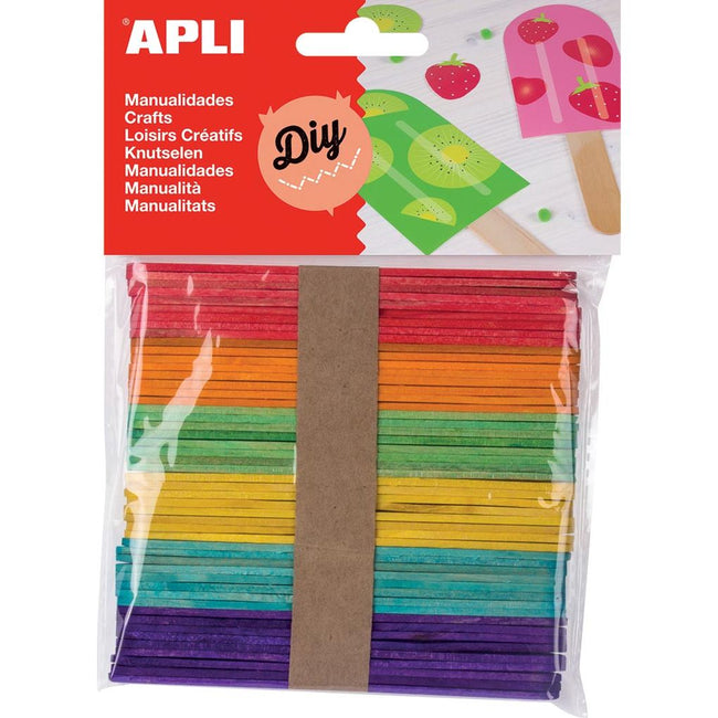 Apli - gekleurde houten sticks, blister met 50 stuks