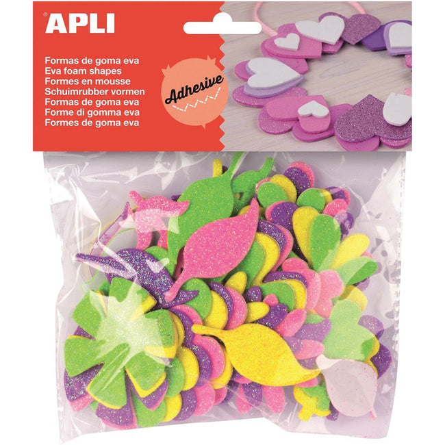 Apli Kids - Fiori glitter autoadesivi per bambini, blister da 48 pezzi