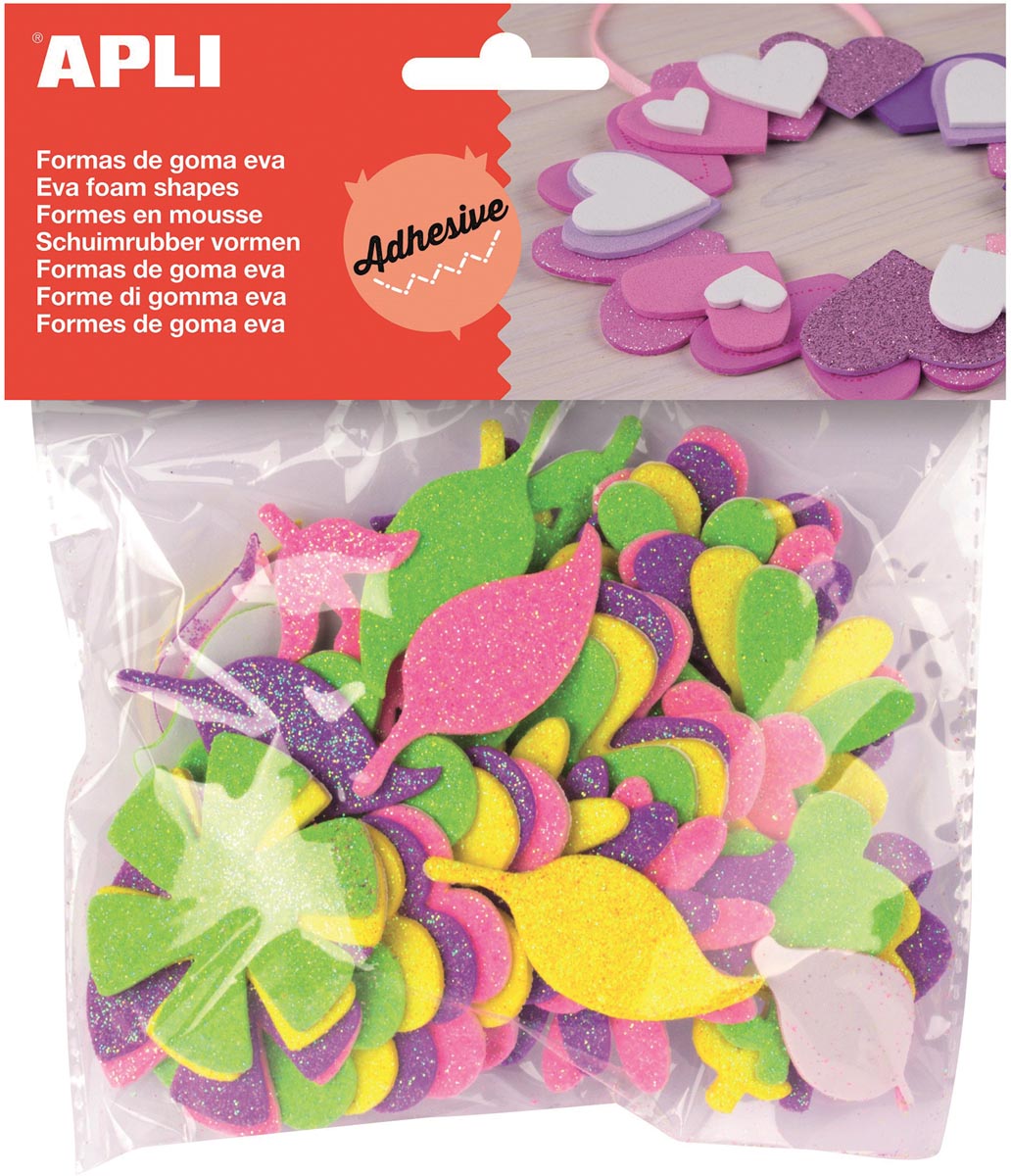 Apli Kids - Fiori glitter autoadesivi per bambini, blister da 48 pezzi