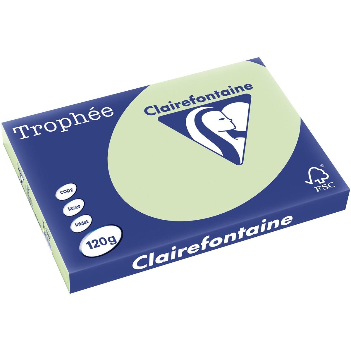 Clairefontaine - Trophée tel, papel de color, A3, 120 g, 250 hojas, verde golf