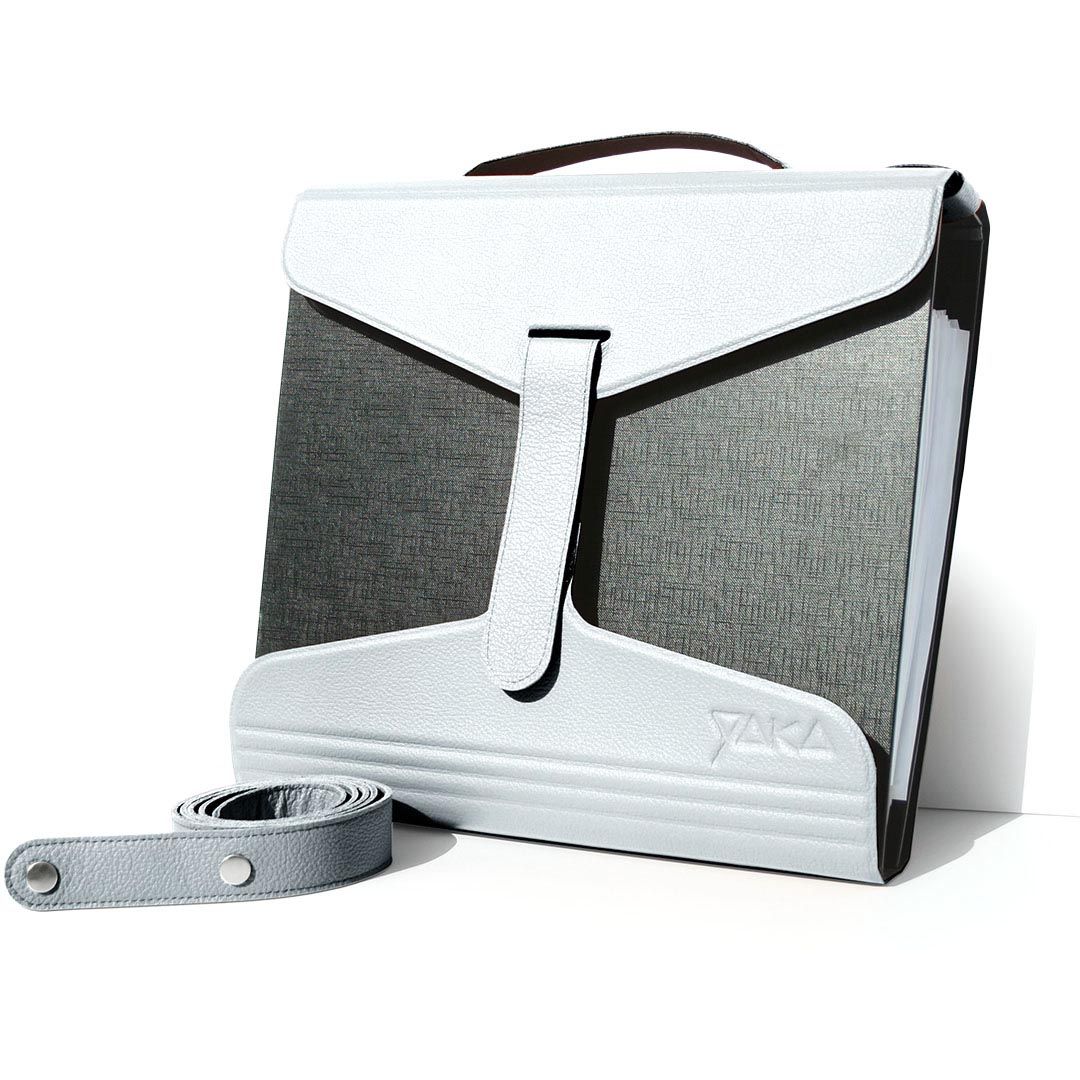 YAKA -   mappendrager, wit leder