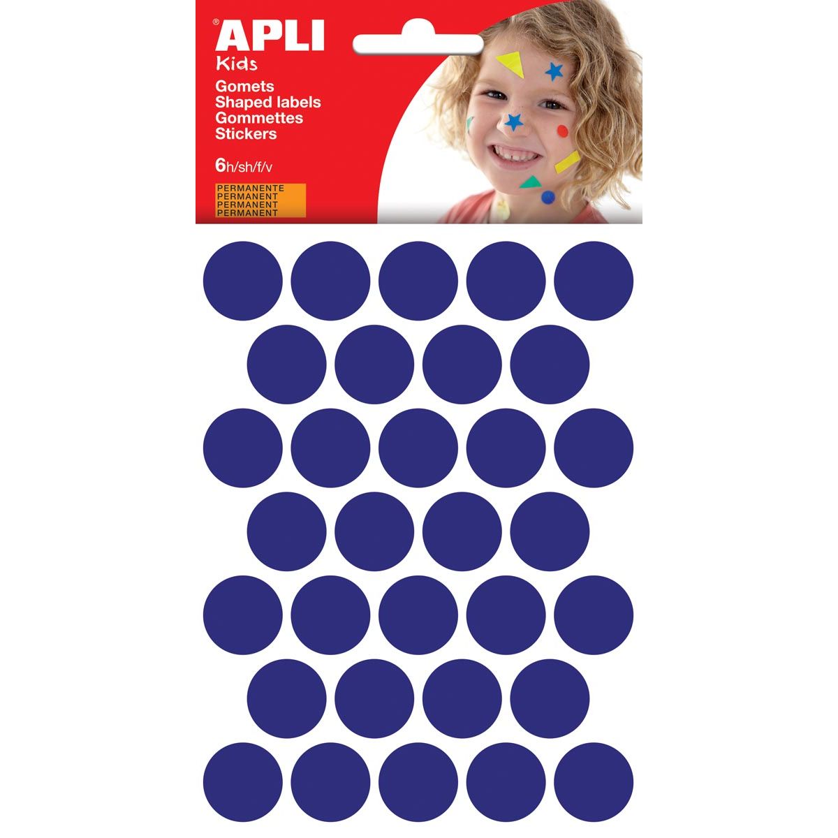 Apli Kids - Kinderaufkleber, Kreisdurchmesser 20 mm, Blister mit 180 Stück, blau