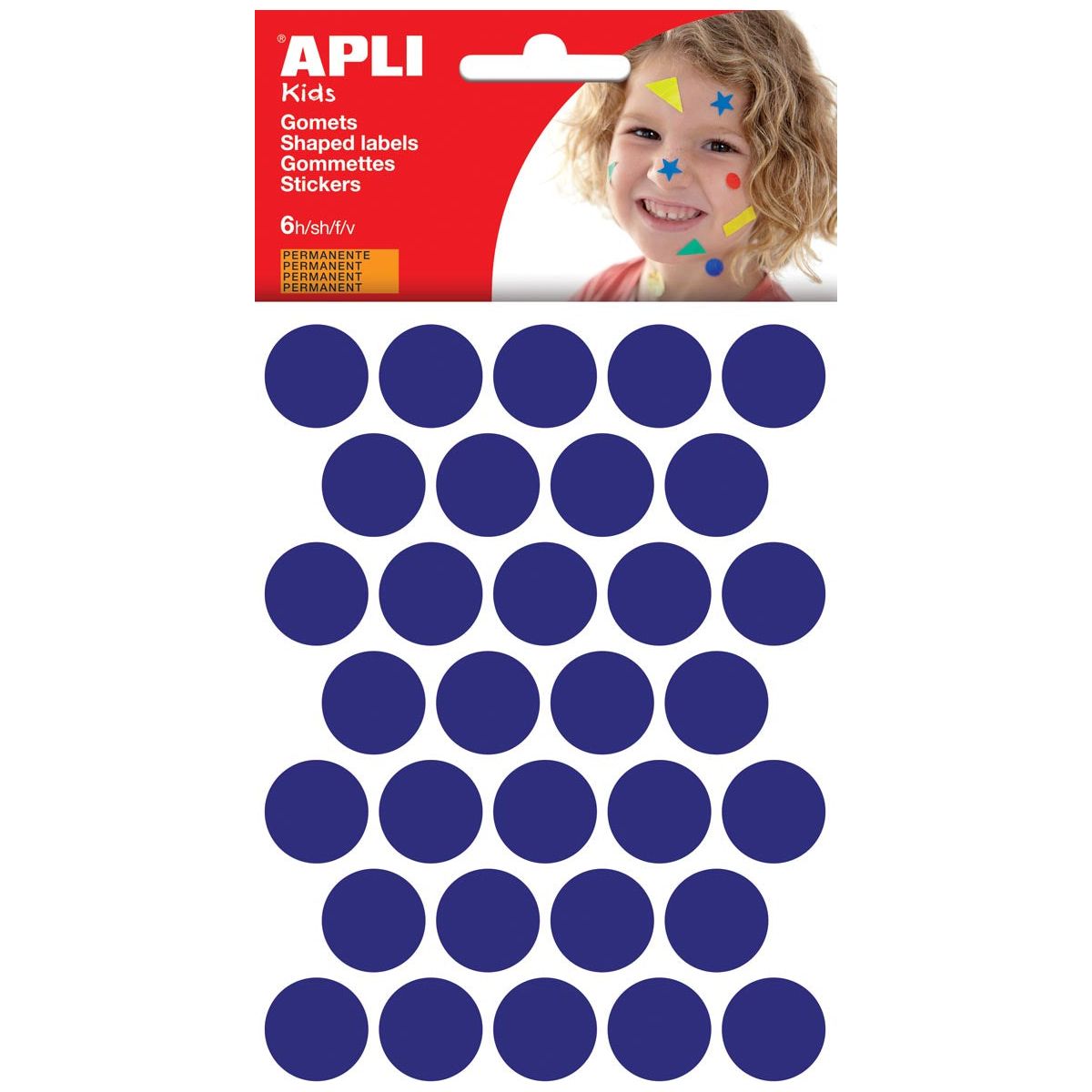 Apli Kids - Kids stickers, cirkel diameter 20 mm, blister met 180 stuks, blauw