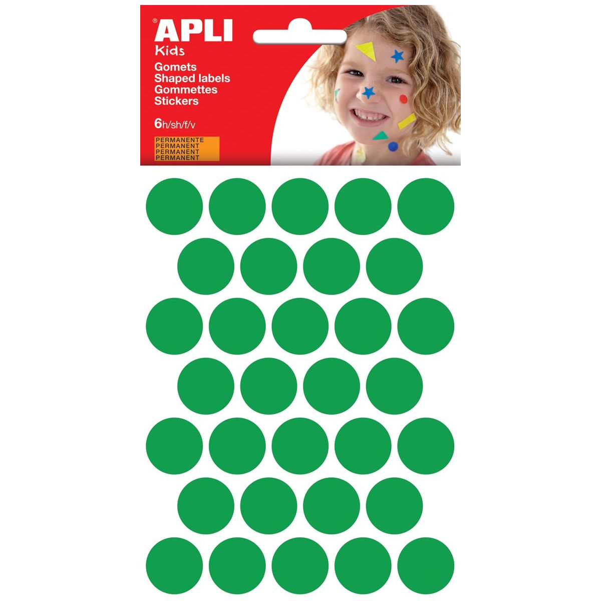 APLI KIDS - Autocollants pour enfants, diamètre du cercle 20 mm, cloqueux avec 180 pièces, vert