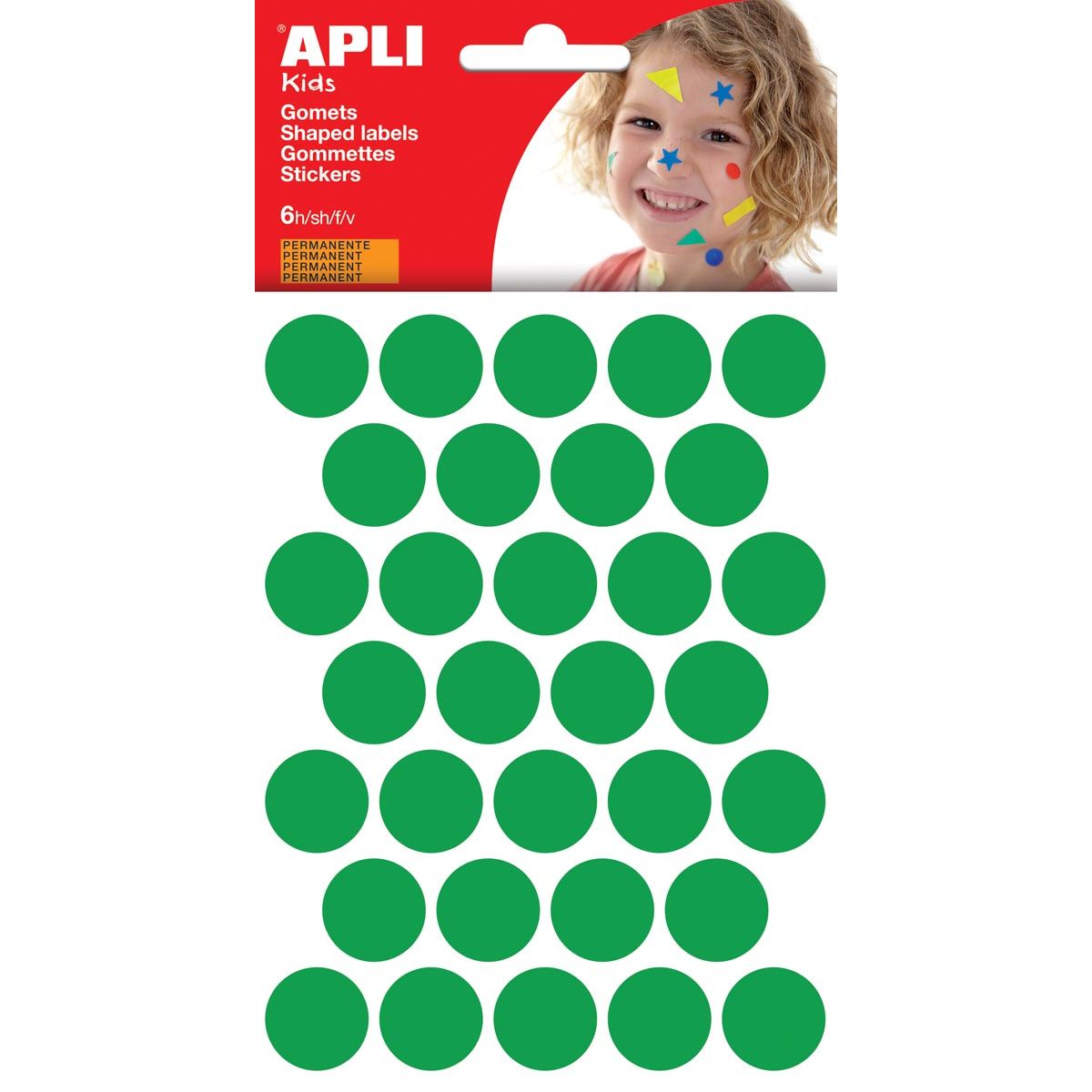 Apli Kids - Autocollants pour enfants, cercle diamètre 20 mm, blister de 180 pièces, vert