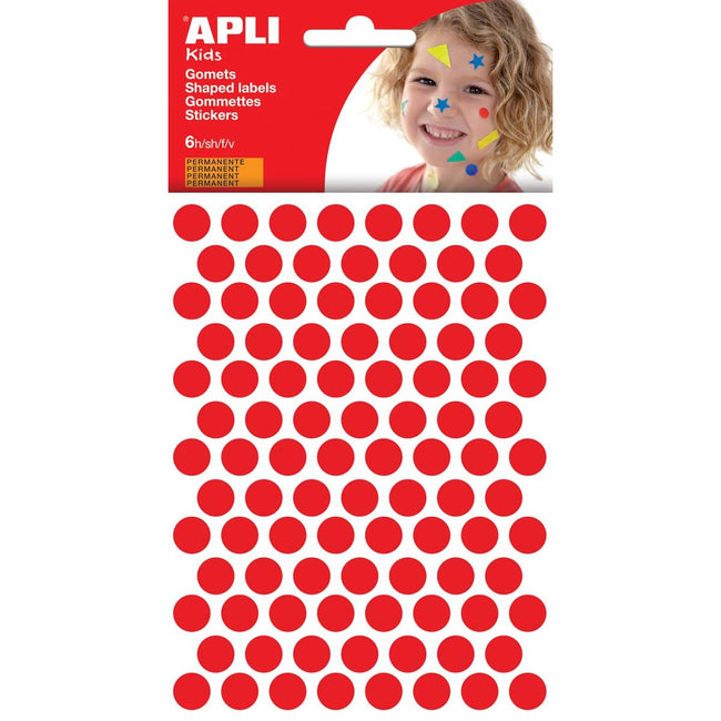 Apli Kids - Adesivi per bambini, diametro cerchio 10,5 mm, blister da 528 pezzi, rosso