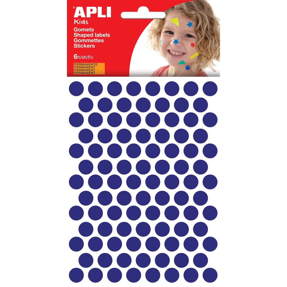 Apli Kids - Autocollants pour enfants, cercle diamètre 10,5 mm, blister de 528 pièces, bleu