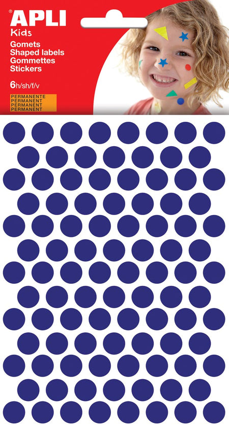 Apli Kids - Autocollants pour enfants, cercle diamètre 10,5 mm, blister de 528 pièces, bleu