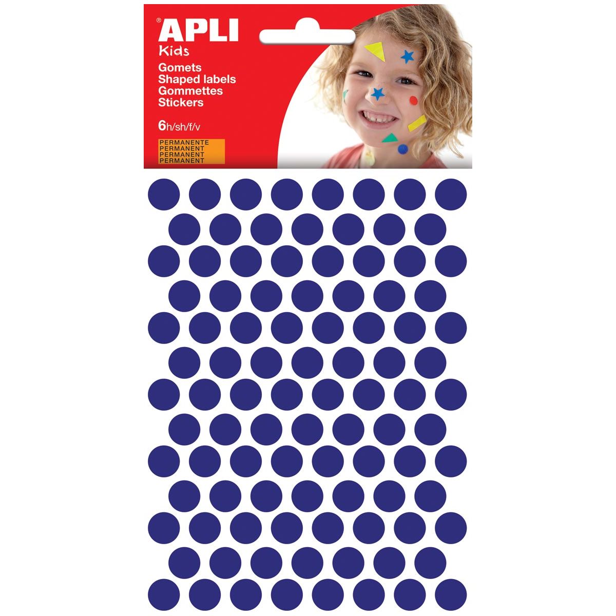 Apli Kids - Kids stickers, cirkel diameter 10,5 mm, blister met 528 stuks, blauw