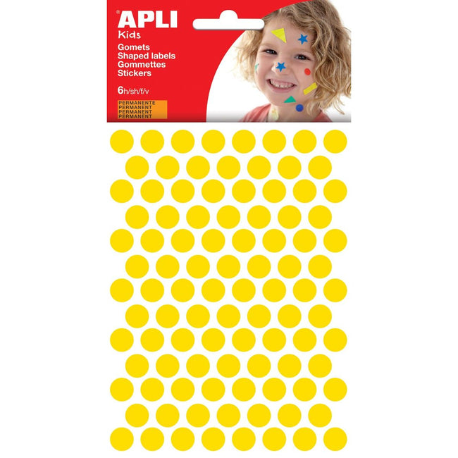 Apli Kids - Adesivi per bambini, diametro cerchio 10,5 mm, blister da 528 pezzi, giallo