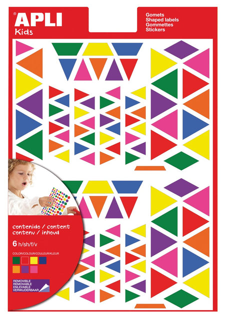 Apli -  Kids verwijderbare stickers, driehoek, blister met 720 stuks in geassorteerde kleuren en groottes