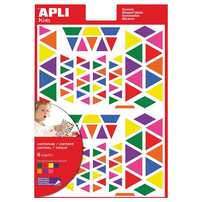 Apli -  Kids verwijderbare stickers, driehoek, blister met 720 stuks in geassorteerde kleuren en groottes