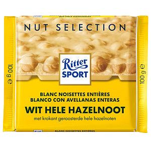 Chocolat Ritter Sport blanc-noisettes entières 100gr | 10 morceaux