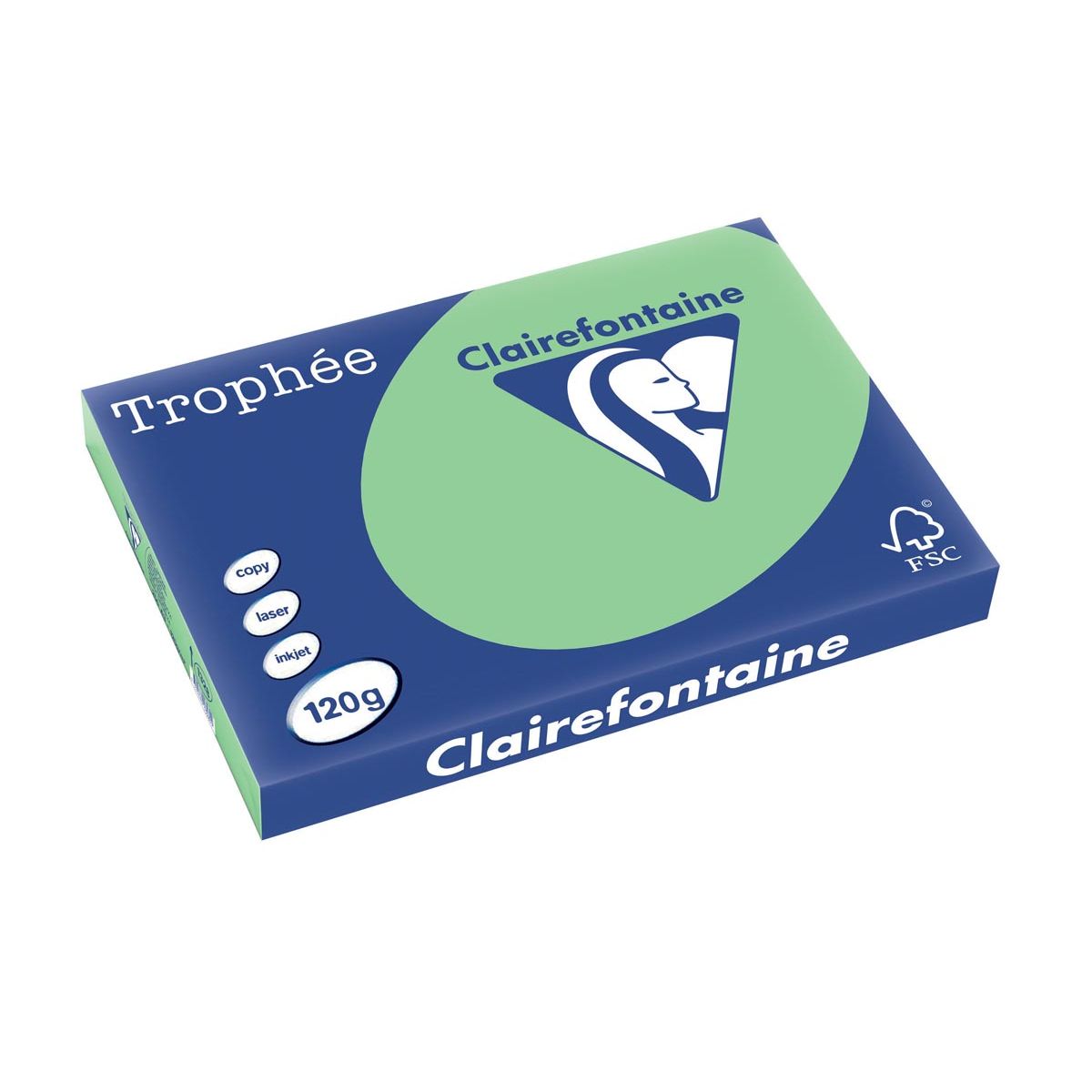 Clairefontaine - Trophée tel, papel de color, A3, 120 g, 250 hojas, verde natural