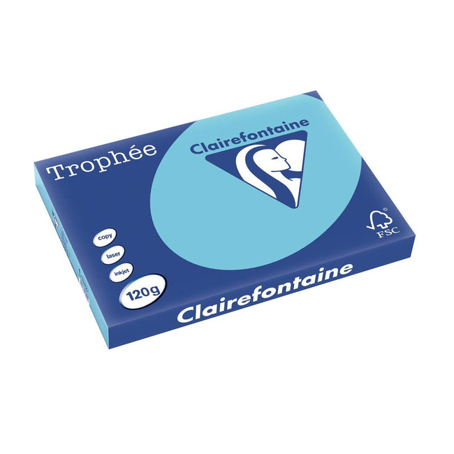 Clairefontaine - Trophée tel, papel de color, A3, 120 g, 250 hojas, azul brillante
