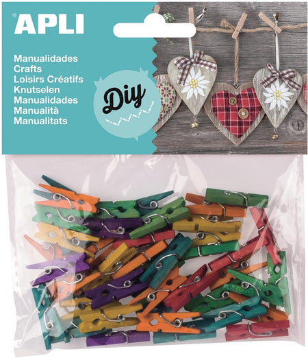 Apli - wooden colored mini clothespins, blister with 45 pieces in assorted colors