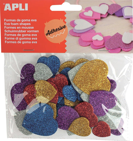 Apli -  Kids zelfklevende glitter harten, blister met 50 stuks