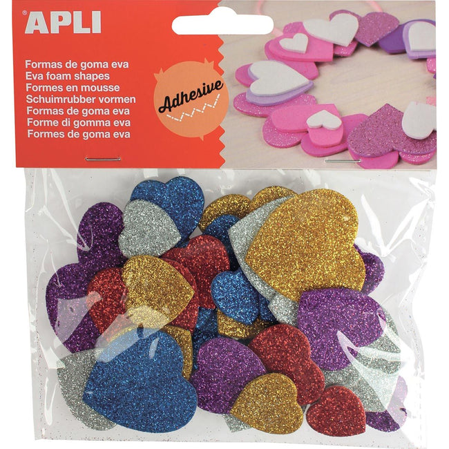 Apli -  Kids zelfklevende glitter harten, blister met 50 stuks