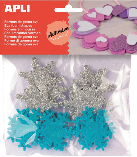 Apli -  Kids zelfklevende glitter sneeuwvlokken, blister met 22 stuks