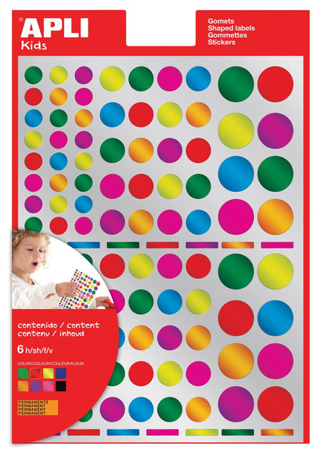 Apli -  Kids stickers, cirkel, blister met 624 stuks in geassorteerde metallic kleuren en groottes