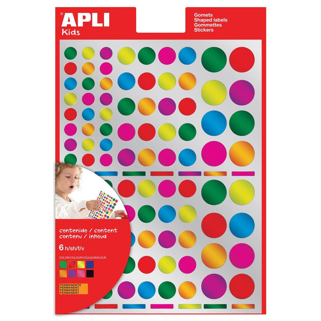 Apli -  Kids stickers, cirkel, blister met 624 stuks in geassorteerde metallic kleuren en groottes