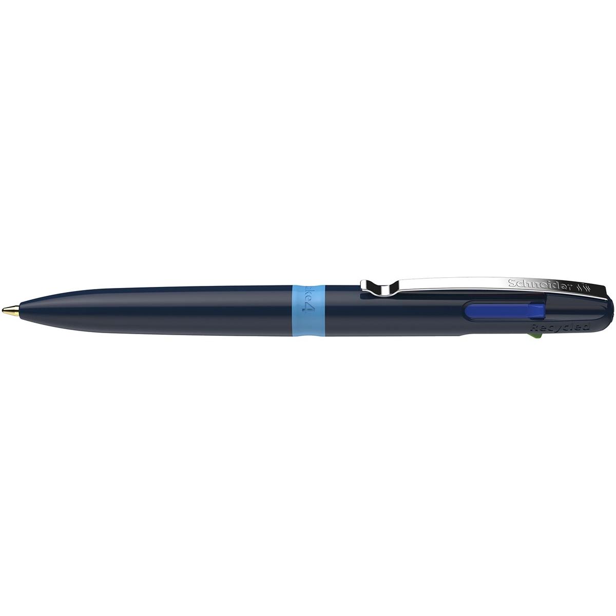 Schneider - Stylo à bille 4 couleurs Take 4, moyen, bleu foncé/bleu clair