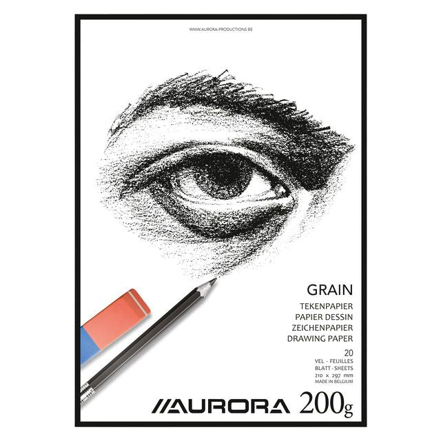 Aurora - Bloc de dessin Aurora A4 20 Vel 200gr Grain | 1 pièce | 10 morceaux