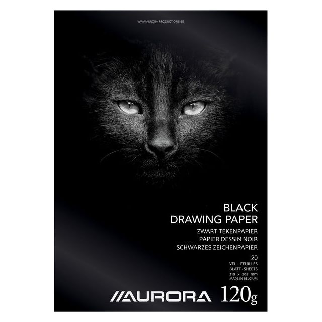 Aurora - Bloc de dessin Aurora A4 20 Feuille 120gr Black Drawing Paper | 1 pièce