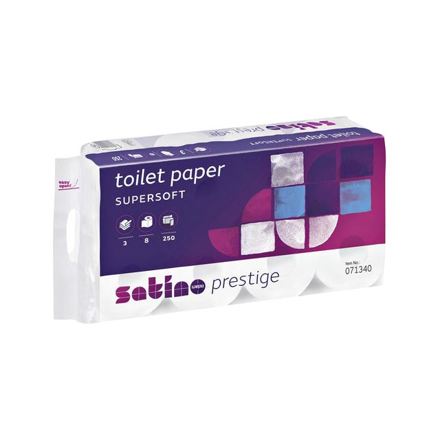 Satino par wepa - papier toilette Satino Prestige 3LGS 250VEL WIT | Ompoot A 8 pack x 8 rol