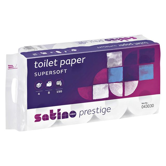 Satino par wepa - papier toilette Satino Prestige 4LGS 150VEL WIT | Ompoot A 9 pack x 8 rol