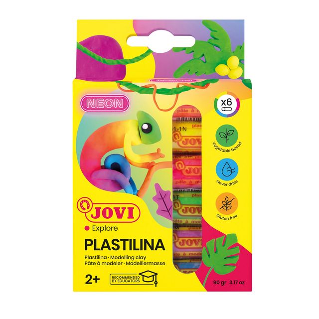 JOVI - Plastalina plastilina 15gr colores neon surtido estuche de 6 piezas