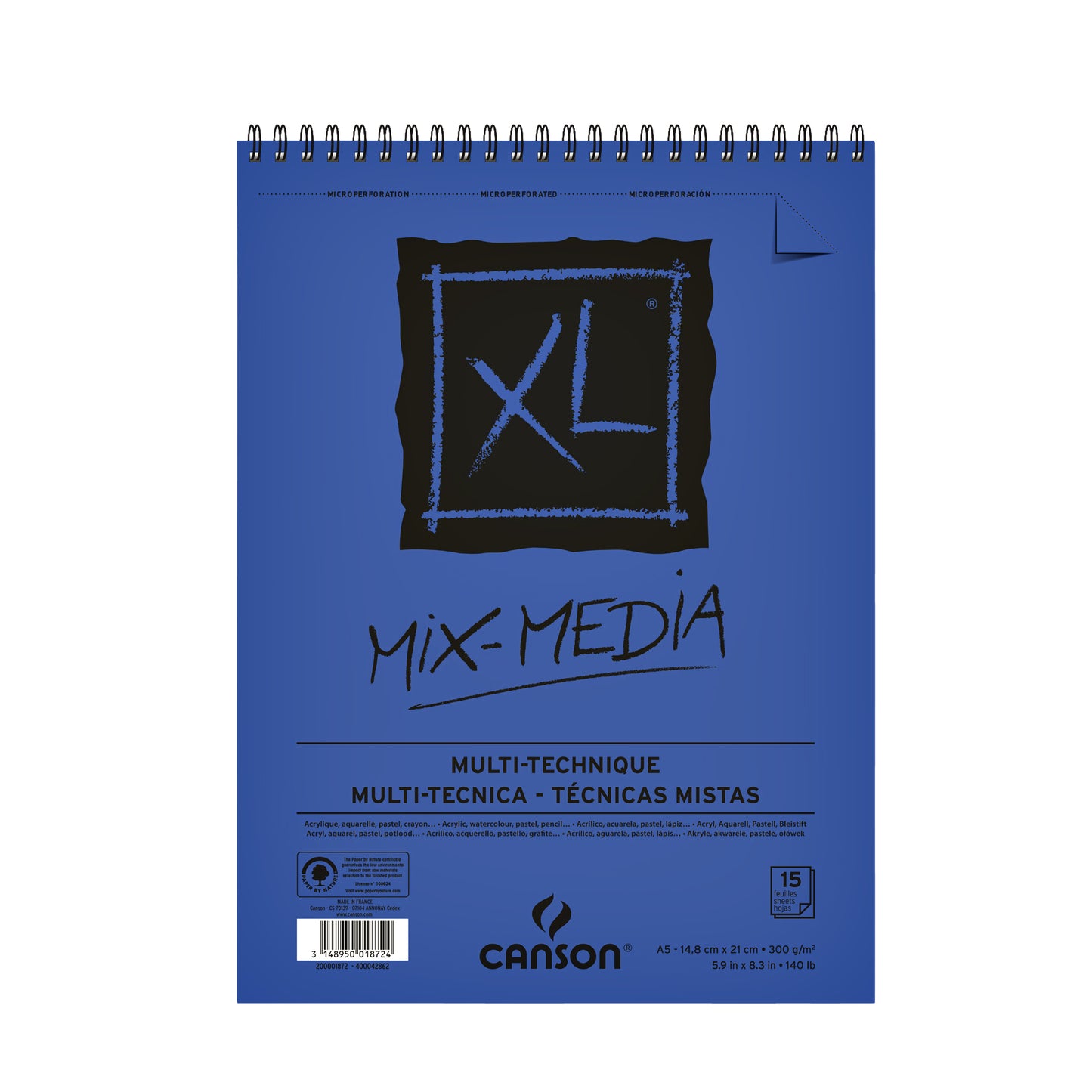 Canson - Carta Mixed Media XL Textured Mixed Media 15 fogli 300gr A5 bianco
