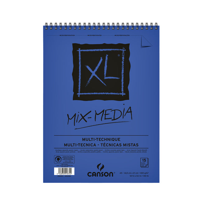 CANSON - Aquarelle Bloc Canson XL Mix Media A5 300GR 15V Spir | 1 pièce